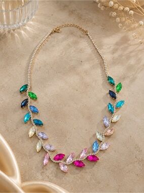 Fantasy Multi-Color Crystal Leaf Necklace - Women Jewelry